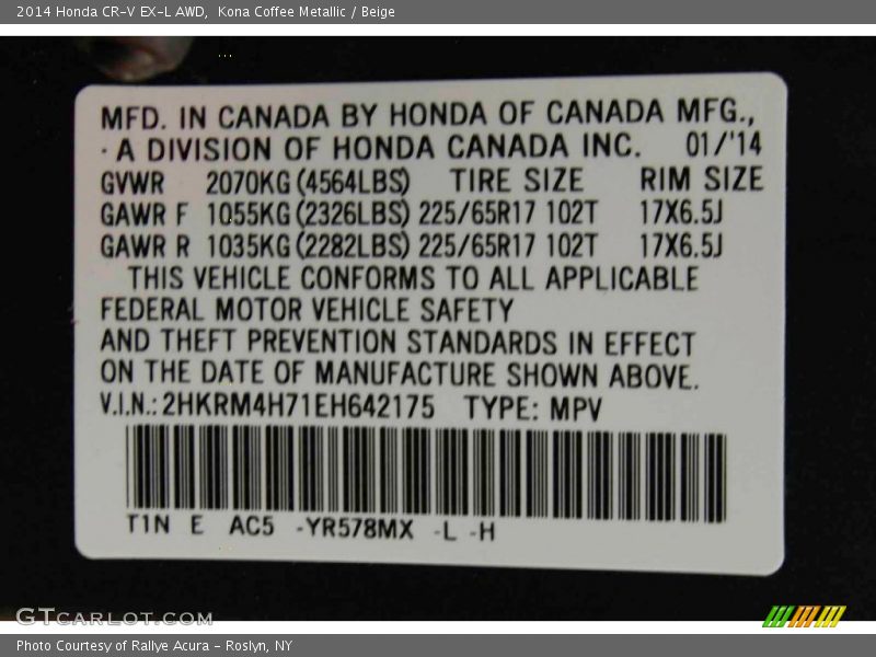 Kona Coffee Metallic / Beige 2014 Honda CR-V EX-L AWD