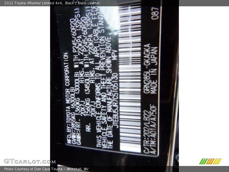 Black / Black Leather 2012 Toyota 4Runner Limited 4x4