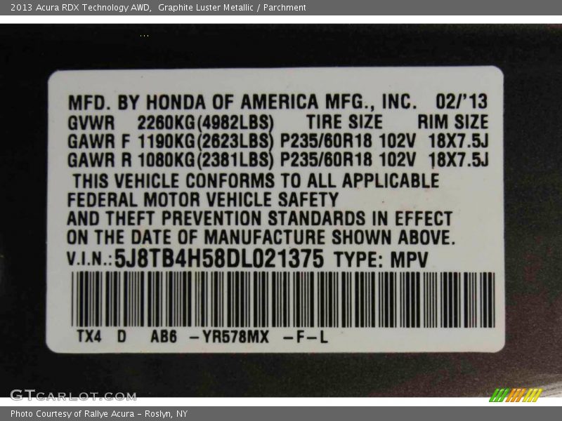 Graphite Luster Metallic / Parchment 2013 Acura RDX Technology AWD