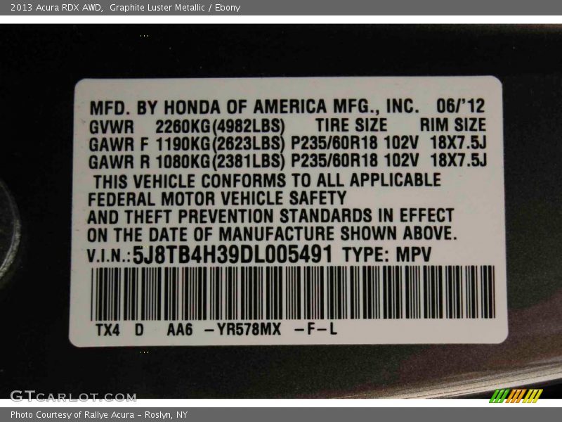 Graphite Luster Metallic / Ebony 2013 Acura RDX AWD