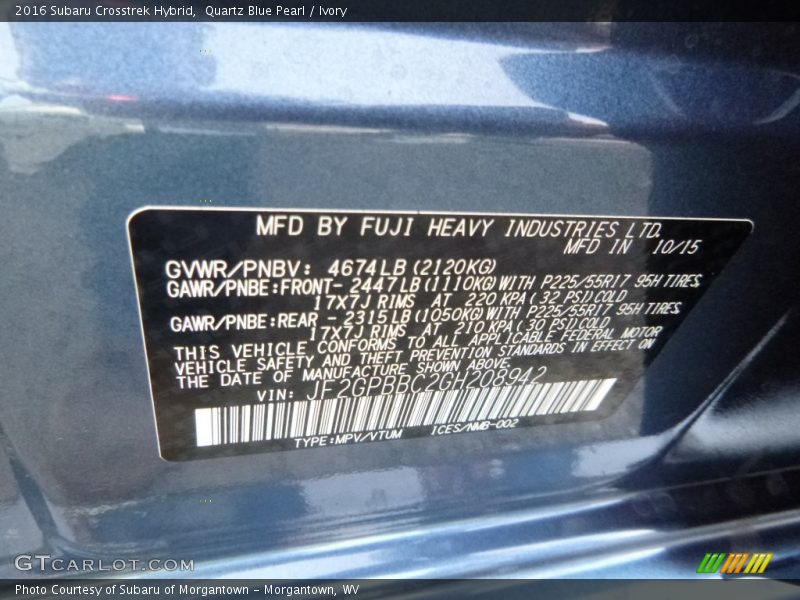 Quartz Blue Pearl / Ivory 2016 Subaru Crosstrek Hybrid