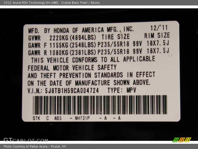 Crystal Black Pearl / Ebony 2012 Acura RDX Technology SH-AWD