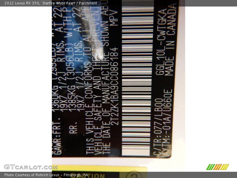 Starfire White Pearl / Parchment 2012 Lexus RX 350