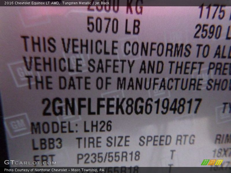 Tungsten Metallic / Jet Black 2016 Chevrolet Equinox LT AWD