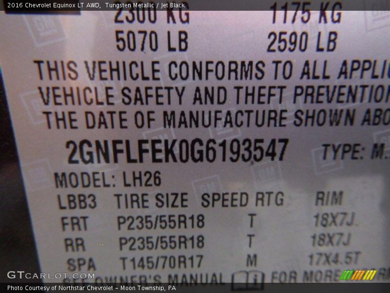 Tungsten Metallic / Jet Black 2016 Chevrolet Equinox LT AWD