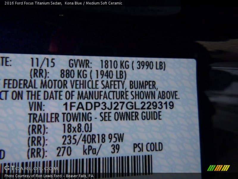 Kona Blue / Medium Soft Ceramic 2016 Ford Focus Titanium Sedan