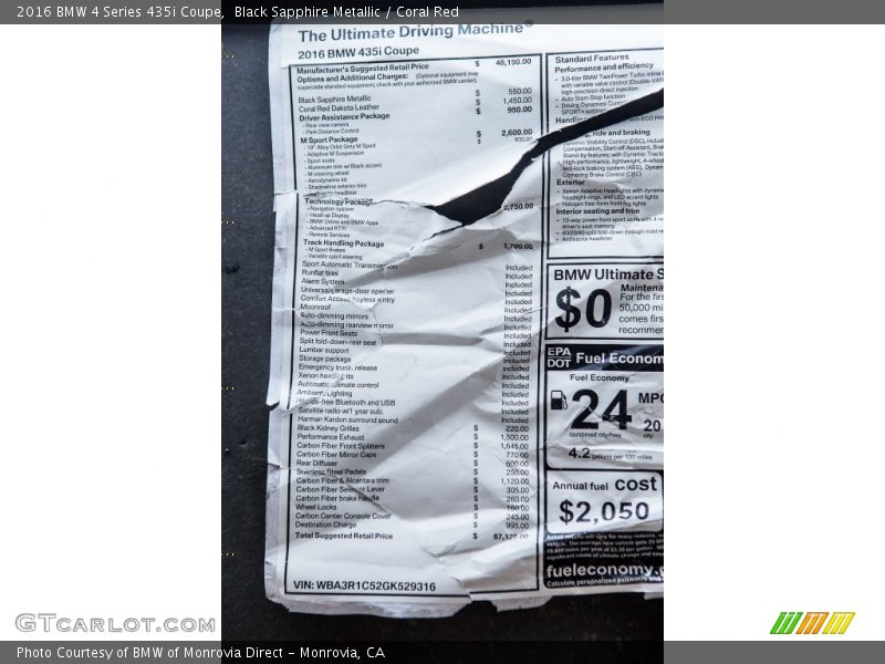  2016 4 Series 435i Coupe Window Sticker
