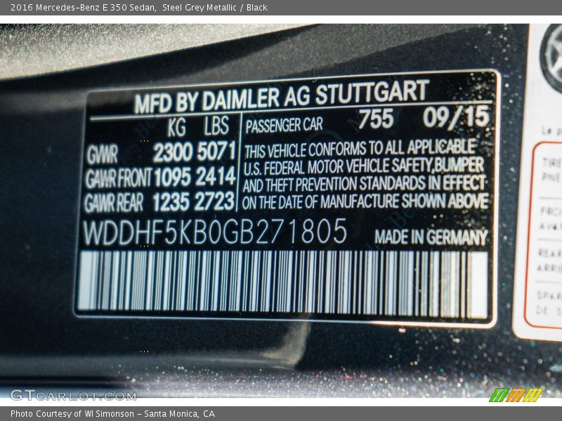 Steel Grey Metallic / Black 2016 Mercedes-Benz E 350 Sedan