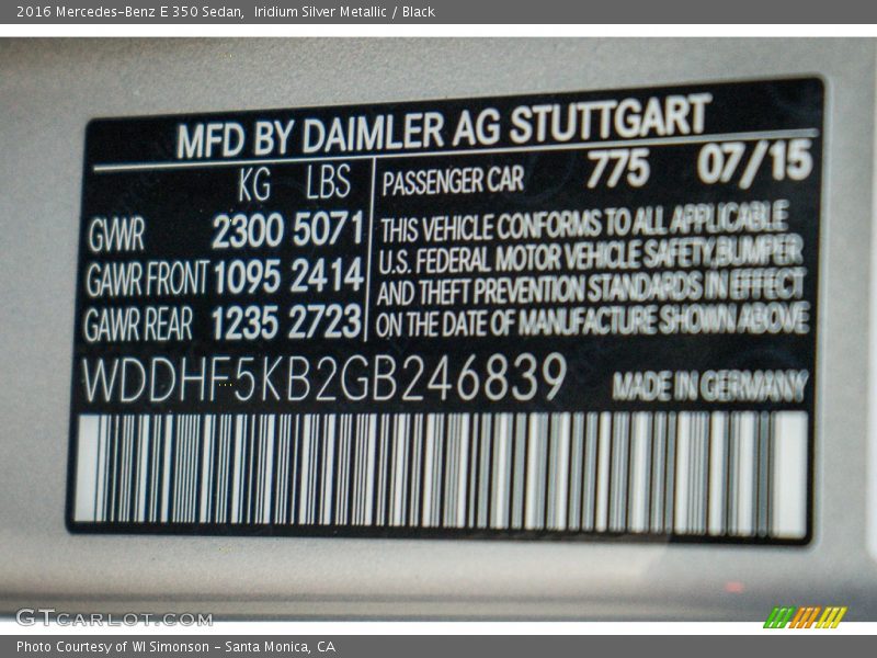 Iridium Silver Metallic / Black 2016 Mercedes-Benz E 350 Sedan