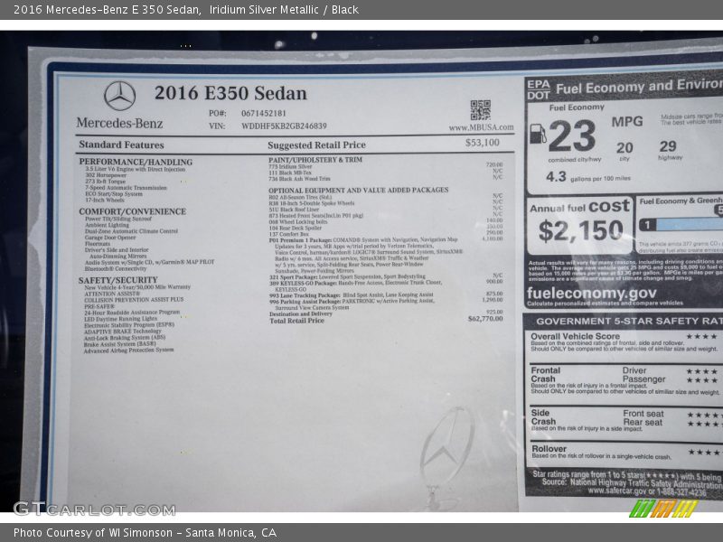Iridium Silver Metallic / Black 2016 Mercedes-Benz E 350 Sedan