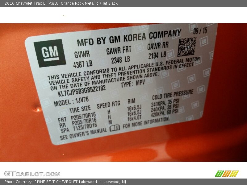 Orange Rock Metallic / Jet Black 2016 Chevrolet Trax LT AWD