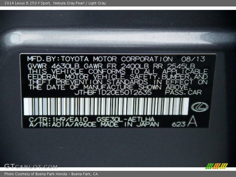 Nebula Gray Pearl / Light Gray 2014 Lexus IS 250 F Sport