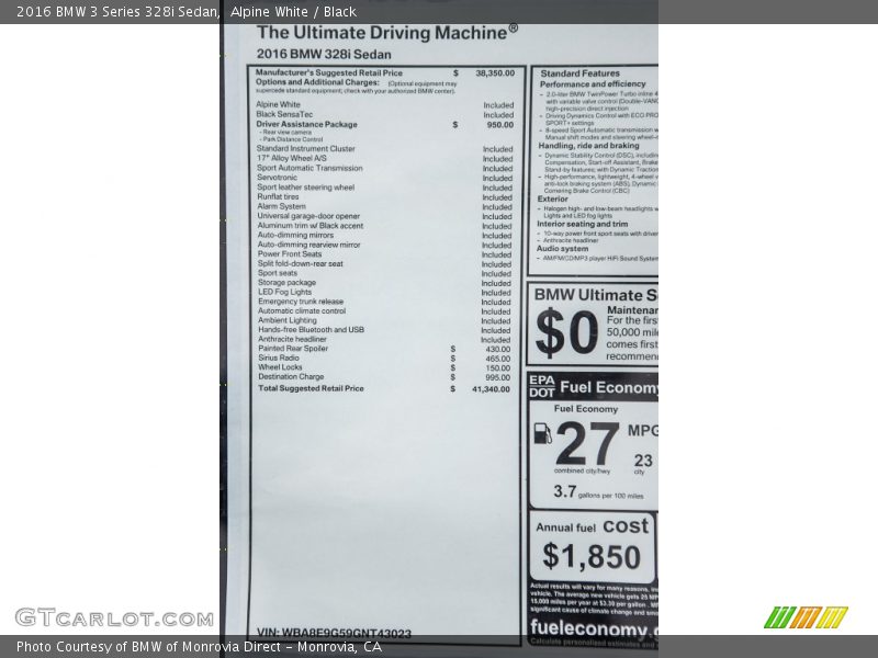 Alpine White / Black 2016 BMW 3 Series 328i Sedan