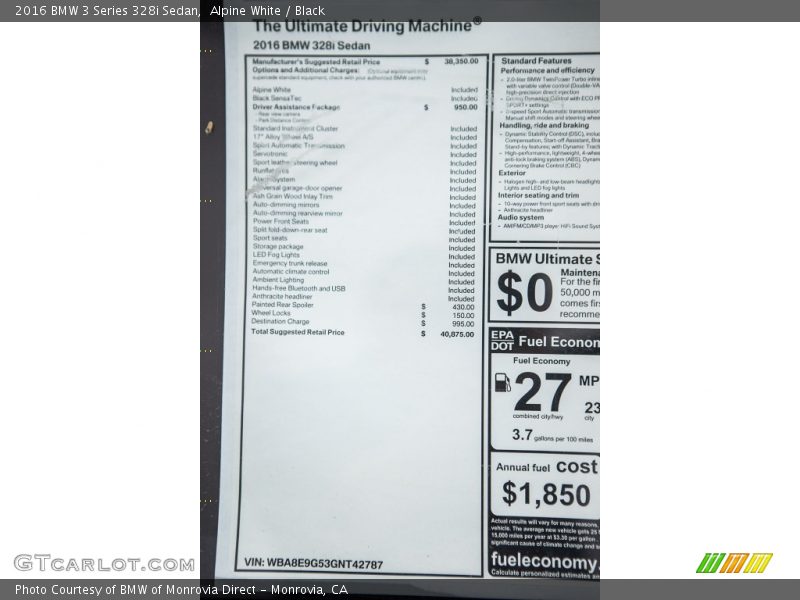 Alpine White / Black 2016 BMW 3 Series 328i Sedan