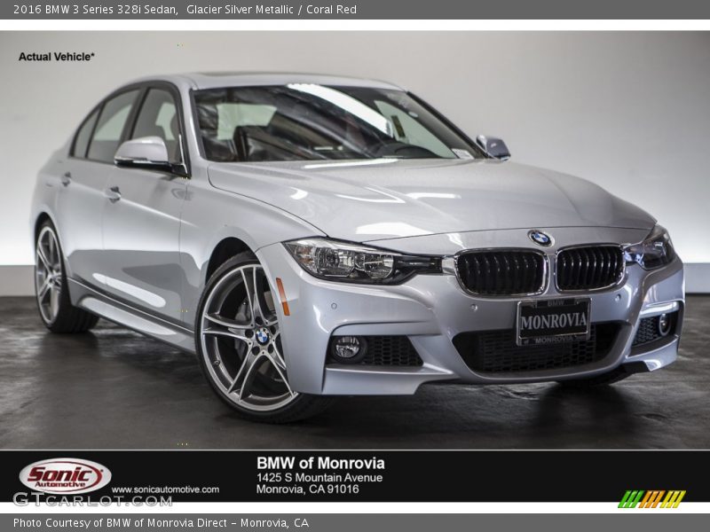 Glacier Silver Metallic / Coral Red 2016 BMW 3 Series 328i Sedan