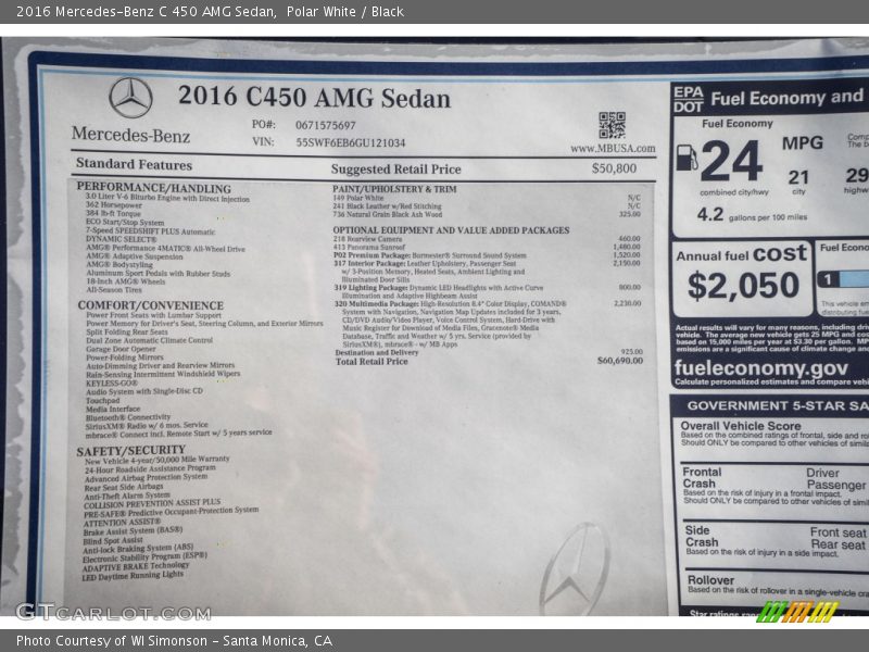 Polar White / Black 2016 Mercedes-Benz C 450 AMG Sedan