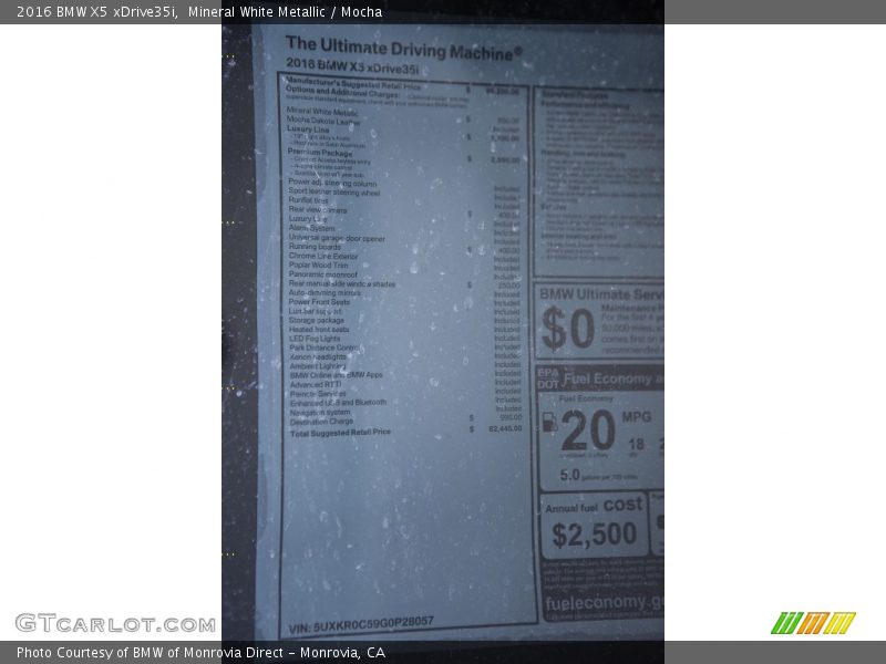  2016 X5 xDrive35i Window Sticker