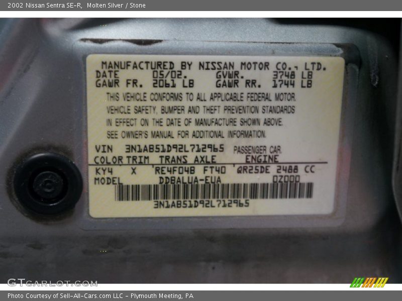 Molten Silver / Stone 2002 Nissan Sentra SE-R