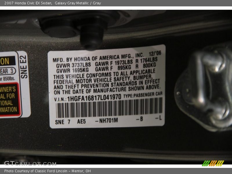 Galaxy Gray Metallic / Gray 2007 Honda Civic EX Sedan