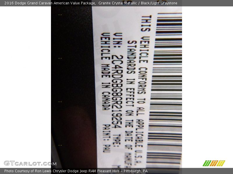 Granite Crystal Metallic / Black/Light Graystone 2016 Dodge Grand Caravan American Value Package