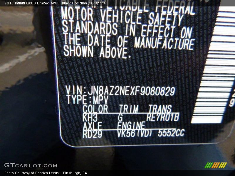 2015 QX80 Limited AWD Black Obsidian Color Code KH3