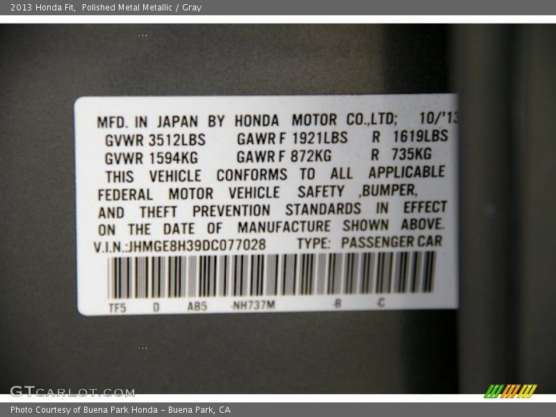 Polished Metal Metallic / Gray 2013 Honda Fit