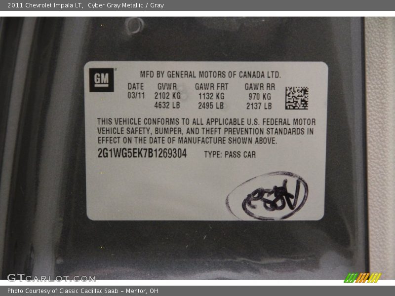 Cyber Gray Metallic / Gray 2011 Chevrolet Impala LT