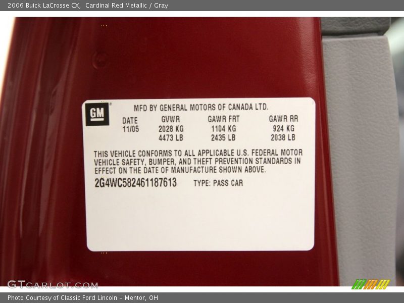 Cardinal Red Metallic / Gray 2006 Buick LaCrosse CX