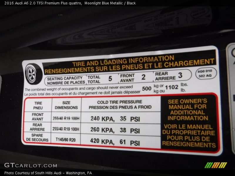 Moonlight Blue Metallic / Black 2016 Audi A6 2.0 TFSI Premium Plus quattro