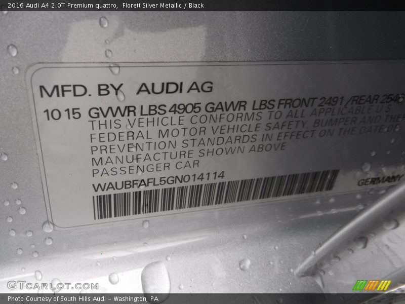 Florett Silver Metallic / Black 2016 Audi A4 2.0T Premium quattro
