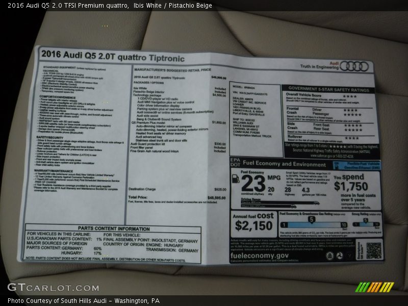 Ibis White / Pistachio Beige 2016 Audi Q5 2.0 TFSI Premium quattro