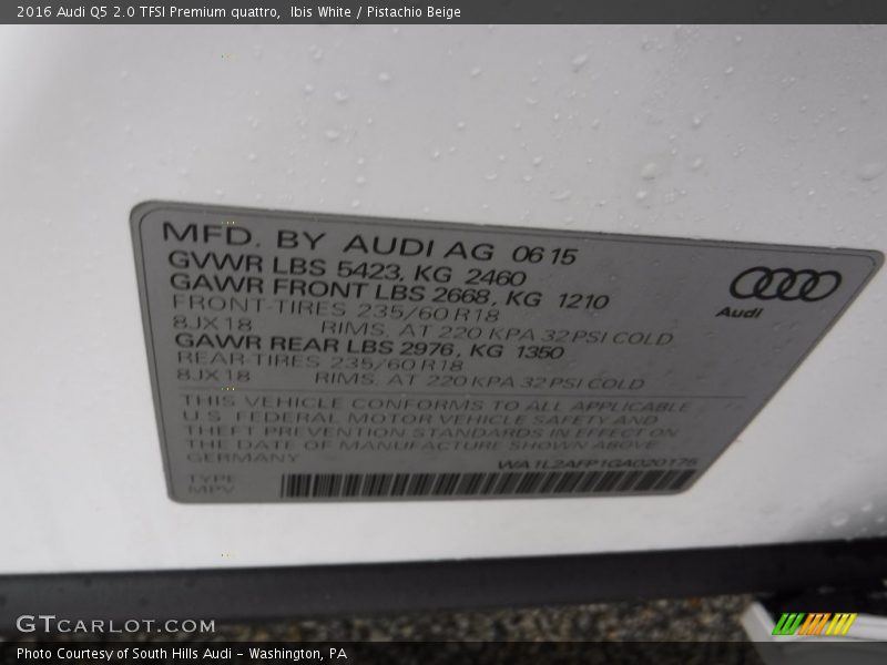 Ibis White / Pistachio Beige 2016 Audi Q5 2.0 TFSI Premium quattro