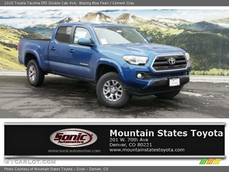 Blazing Blue Pearl / Cement Gray 2016 Toyota Tacoma SR5 Double Cab 4x4