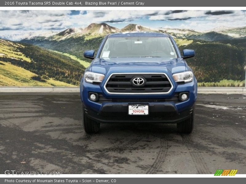 Blazing Blue Pearl / Cement Gray 2016 Toyota Tacoma SR5 Double Cab 4x4