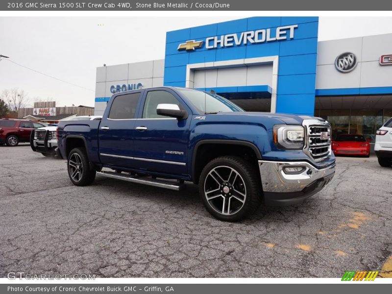 Stone Blue Metallic / Cocoa/Dune 2016 GMC Sierra 1500 SLT Crew Cab 4WD