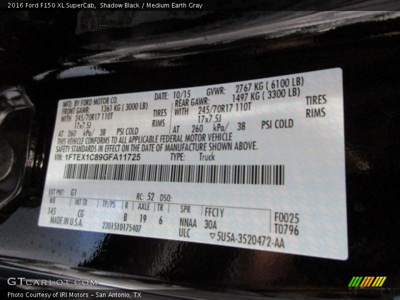 Shadow Black / Medium Earth Gray 2016 Ford F150 XL SuperCab