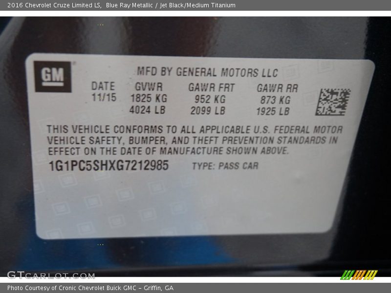 Blue Ray Metallic / Jet Black/Medium Titanium 2016 Chevrolet Cruze Limited LS