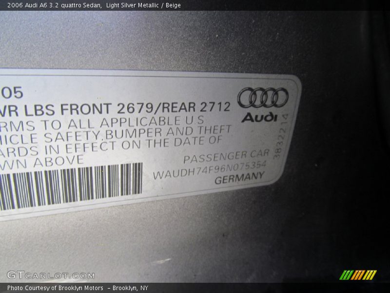 Light Silver Metallic / Beige 2006 Audi A6 3.2 quattro Sedan