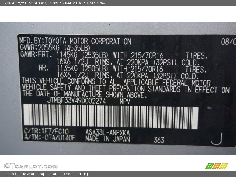 Classic Silver Metallic / Ash Gray 2009 Toyota RAV4 4WD