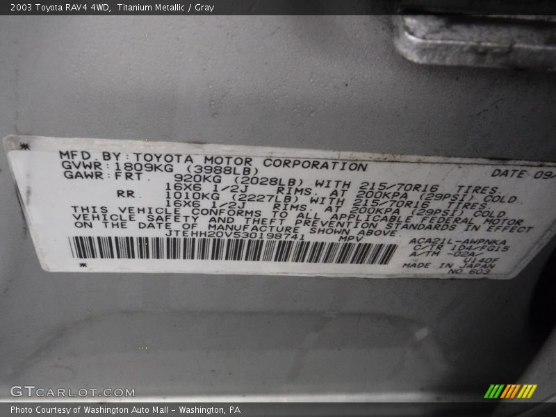 Titanium Metallic / Gray 2003 Toyota RAV4 4WD
