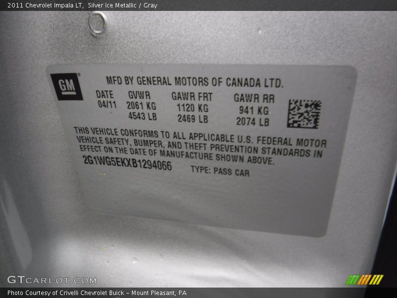 Silver Ice Metallic / Gray 2011 Chevrolet Impala LT