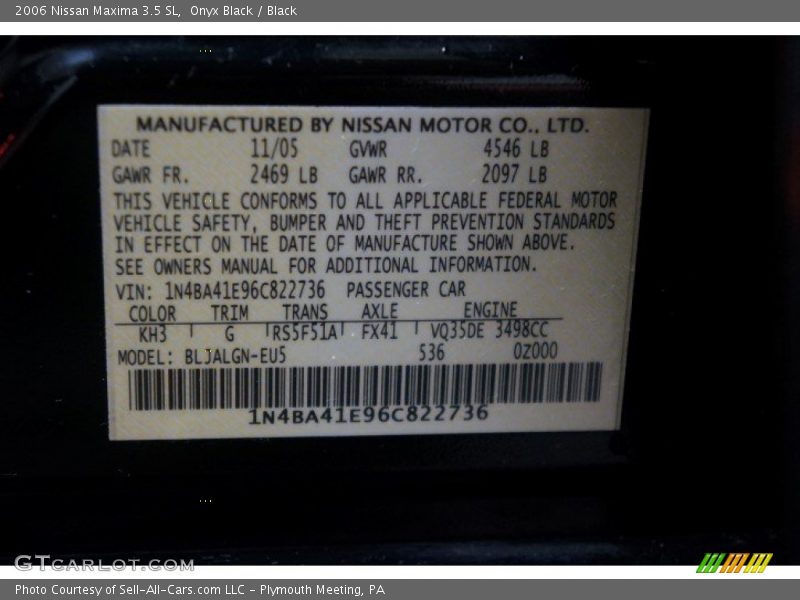 Onyx Black / Black 2006 Nissan Maxima 3.5 SL