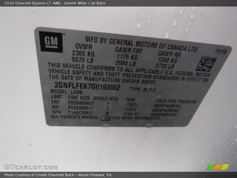 Summit White / Jet Black 2016 Chevrolet Equinox LT AWD