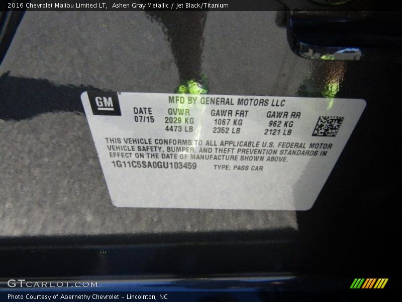 Ashen Gray Metallic / Jet Black/Titanium 2016 Chevrolet Malibu Limited LT