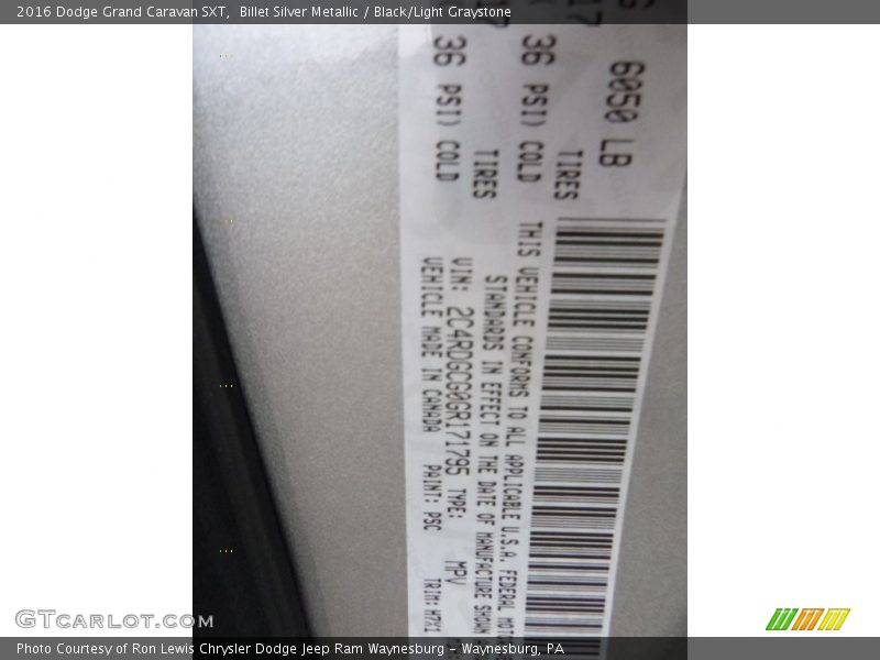 Billet Silver Metallic / Black/Light Graystone 2016 Dodge Grand Caravan SXT