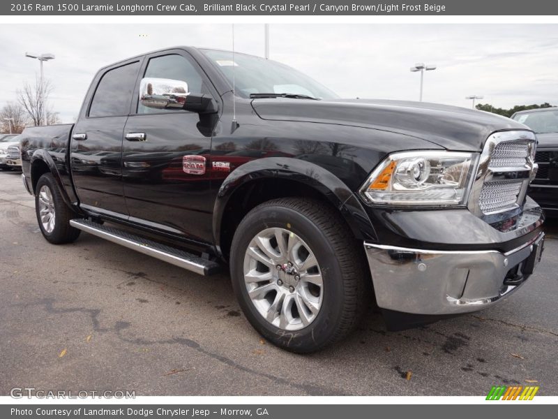 Brilliant Black Crystal Pearl / Canyon Brown/Light Frost Beige 2016 Ram 1500 Laramie Longhorn Crew Cab