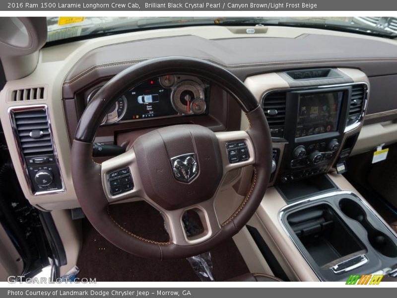 Brilliant Black Crystal Pearl / Canyon Brown/Light Frost Beige 2016 Ram 1500 Laramie Longhorn Crew Cab