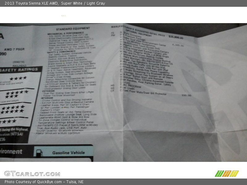 Super White / Light Gray 2013 Toyota Sienna XLE AWD