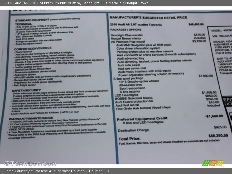 Moonlight Blue Metallic / Nougat Brown 2016 Audi A6 2.0 TFSI Premium Plus quattro