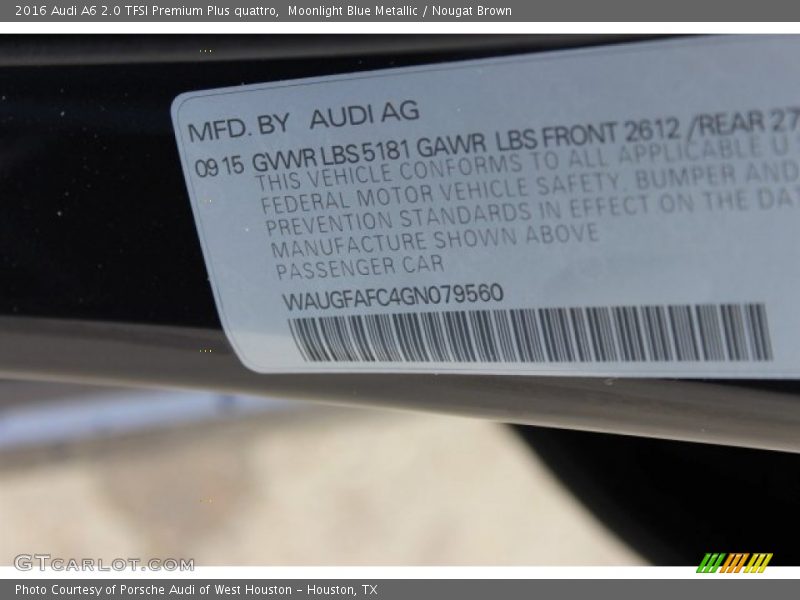 Moonlight Blue Metallic / Nougat Brown 2016 Audi A6 2.0 TFSI Premium Plus quattro